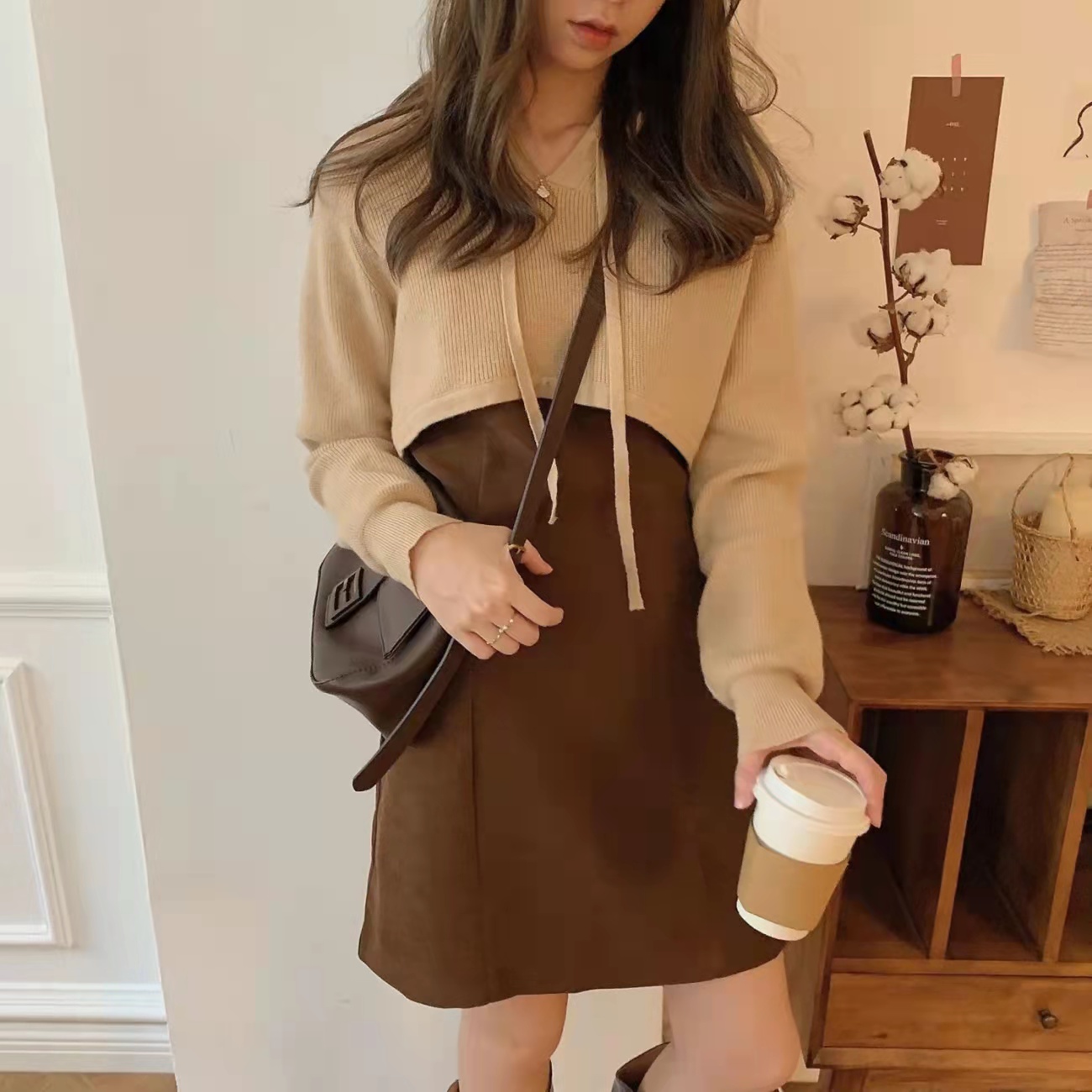 Spring and summer new age reducing suspender skirt short knitted two-piece set versatile thin fried Street dress set women's wear