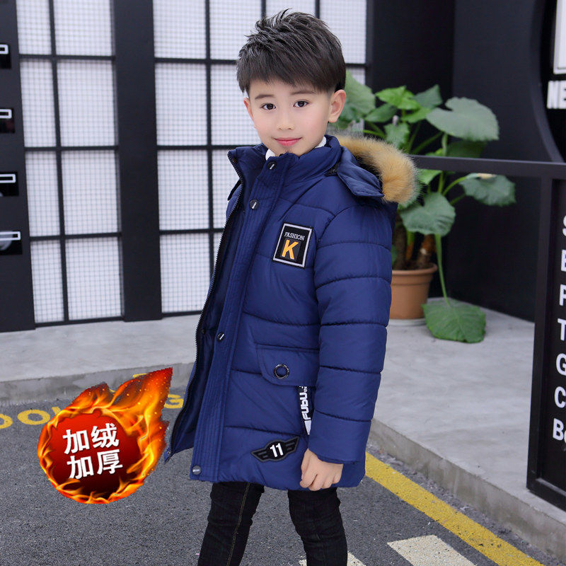 [out of season clearance] boys' winter cotton padded clothes and plush thickened cotton padded jackets medium and long boys' cotton padded clothes and children's coats