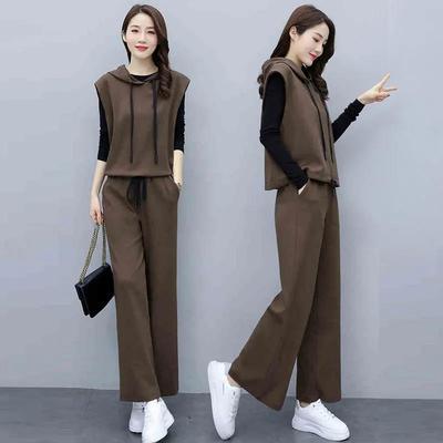 Fashionable western style suit women's new style in autumn 2021 age reduced slim wide leg pants casual women's three piece suit fashion