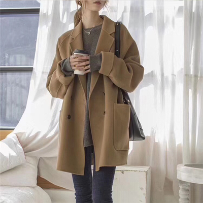 Autumn and winter chic coat windbreaker 2021 new lazy style women's coat spring and autumn versatile woolen coat trend