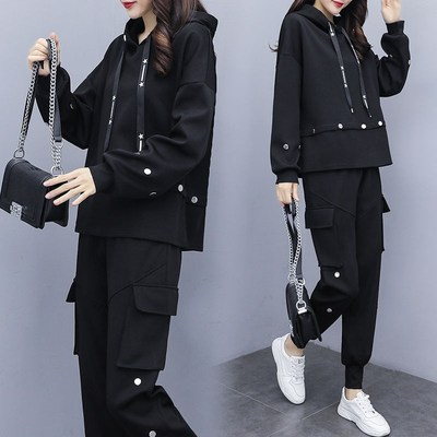 2021 new fat mm Two Piece Set women's sports show thin foreign style fashion goddess model set loose show thin two piece set women