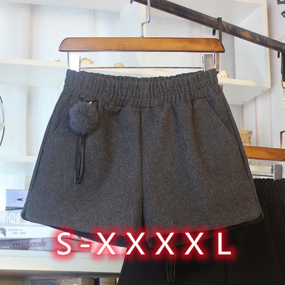 Double layer woolen pants elastic waist thickened woolen shorts in winter women's autumn and winter wear loose wide leg pants outside