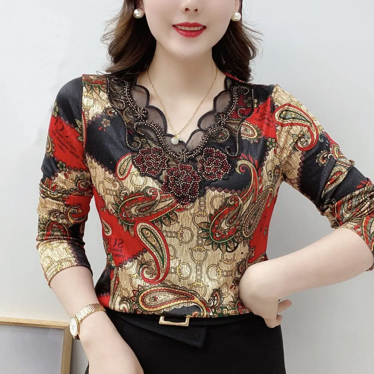 De Rong foreign style age reduction 2021 autumn new elastic thin long sleeve bottomed shirt women's versatile fashionable T-shirt
