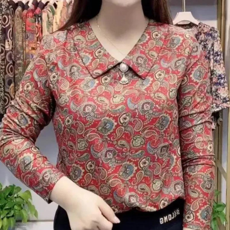 2021 new autumn new style foreign style shirt baby collar small shirt mother's broken flower long sleeve outer wearing bottomed shirt