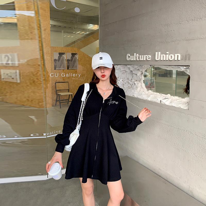 6535 cotton early autumn 2021 new large women's dress fat sister mm fashion temperament dress slightly fat little black skirt