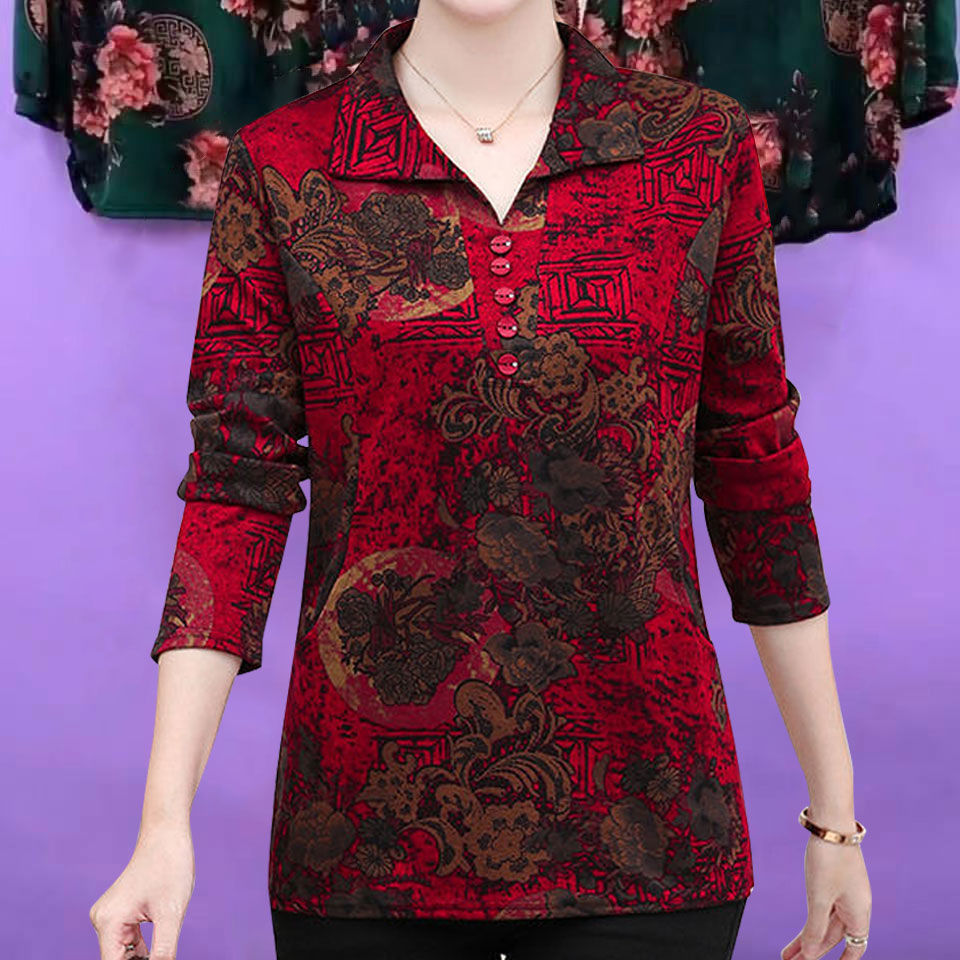 Middle aged and elderly mothers autumn long sleeve T-shirt 2021 new top women's autumn dress women's bottoming small shirt loose large