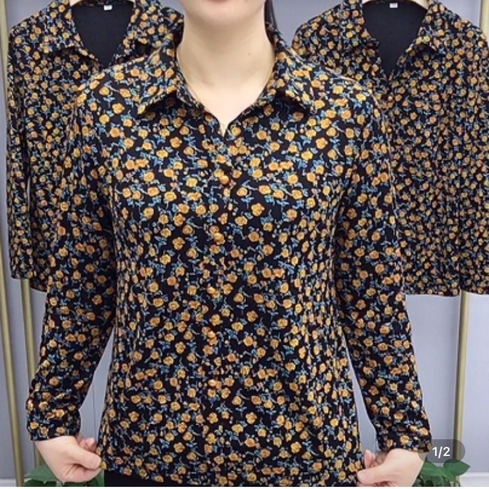 2021 new early autumn middle-aged old mother cardigan top long sleeve Lapel oversized loose mother blouse