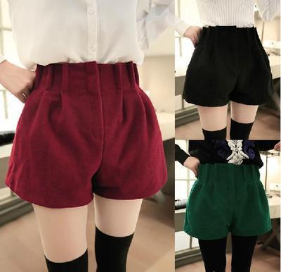 2021 autumn new autumn winter woolen shorts women's thickened slim high waist boots and trousers large women's bottomed shorts