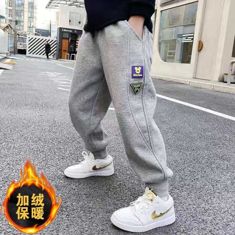 Boys' winter Plush thickened pants children's autumn and winter Plush sweatpants  middle school and University boys' all-in-one Plush pants