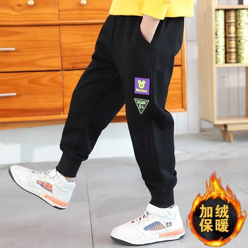 Boys' winter Plush thickened pants children's autumn and winter Plush sweatpants  middle school and University boys' all-in-one Plush pants