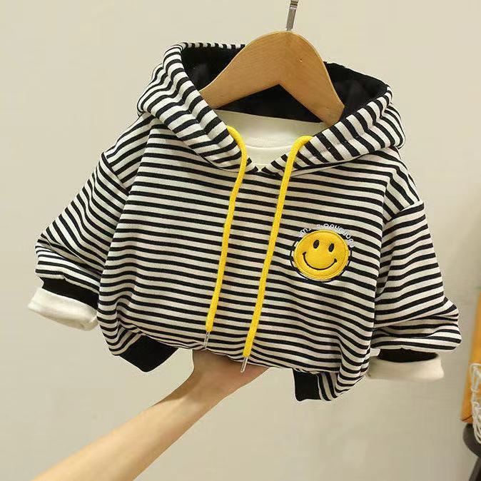 Children's wear, boys' Plush sweater, autumn and winter wear, new baby's exotic stripe top, thickened and warm, small and medium-sized children's fashion