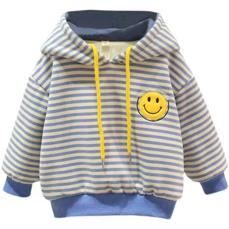 Children's wear, boys' Plush sweater, autumn and winter wear, new baby's exotic stripe top, thickened and warm, small and medium-sized children's fashion