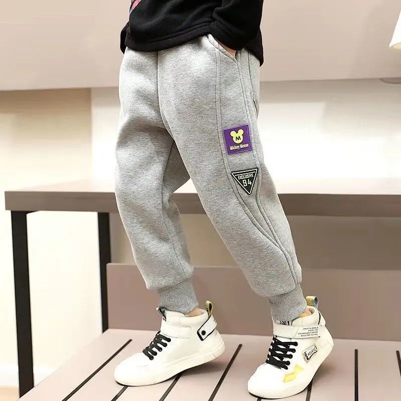 Boys' winter Plush thickened pants children's autumn and winter Plush sweatpants  middle school and University boys' all-in-one Plush pants