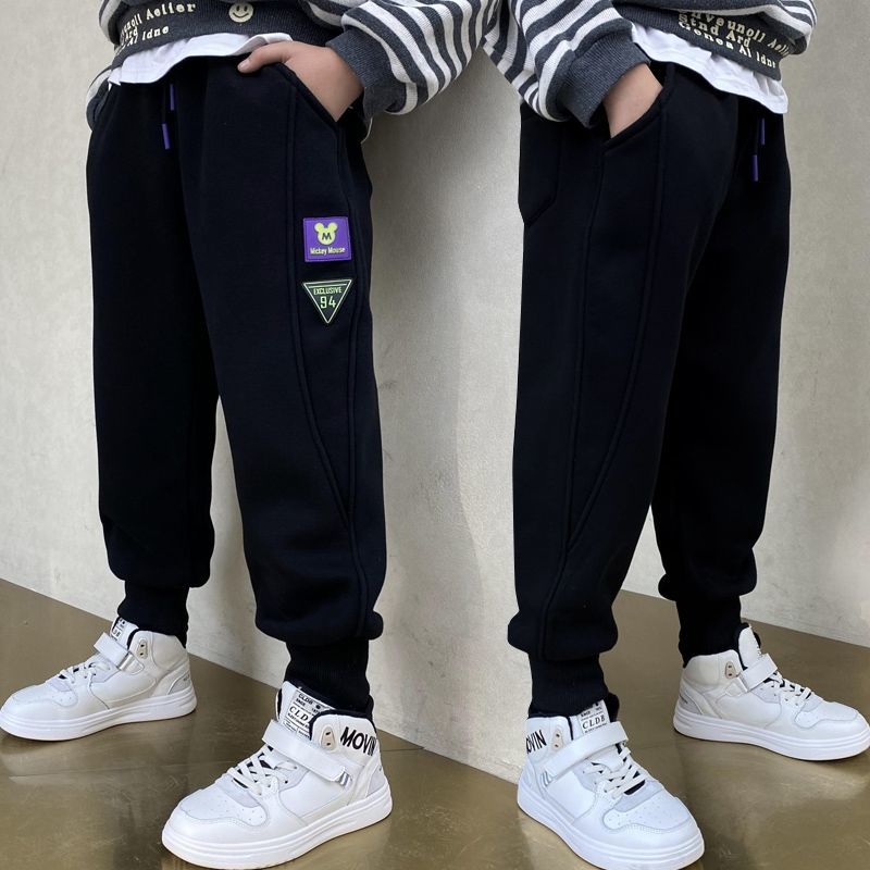 Boys' winter Plush thickened pants children's autumn and winter Plush sweatpants  middle school and University boys' all-in-one Plush pants