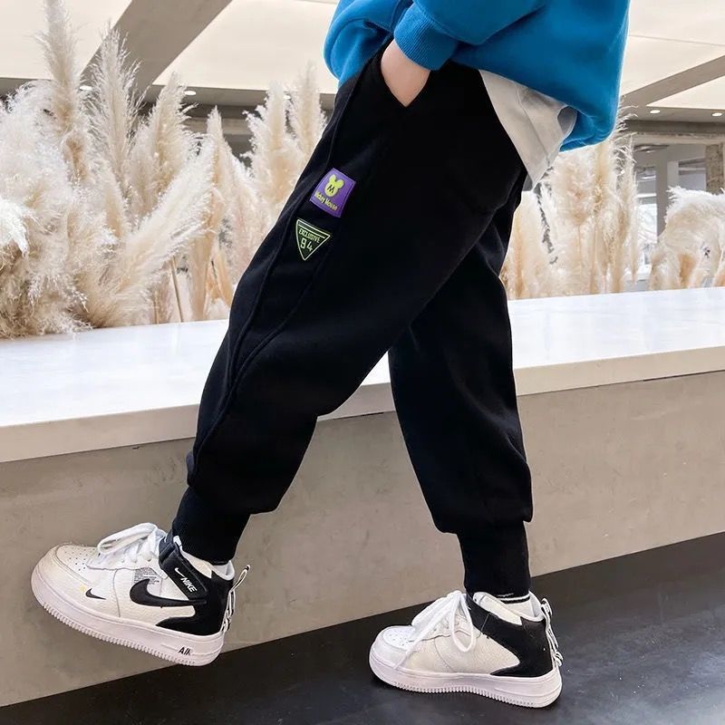 Boys' winter Plush thickened pants children's autumn and winter Plush sweatpants  middle school and University boys' all-in-one Plush pants