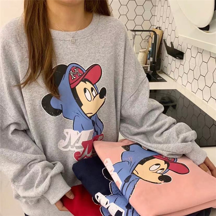 Plush and thickened red Mickey sweater women's 2021 autumn winter new Korean loose BF lazy style