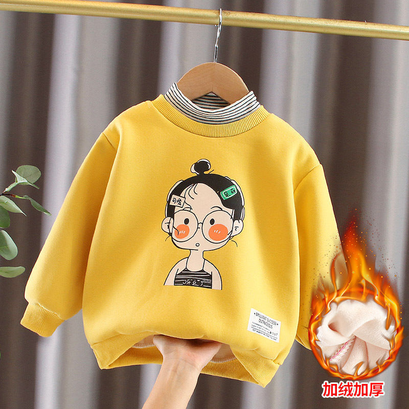 Girls' sweater Plush thickened autumn and winter clothes 2021 new Korean fake two-piece coat foreign style children's warm top