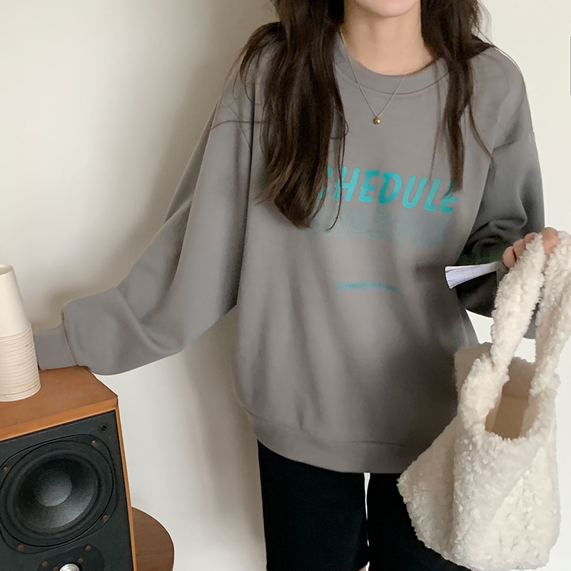 Plush thickened silver fox fleece sweater women's autumn and winter 2021 new letter printed round neck student aging long sleeve top