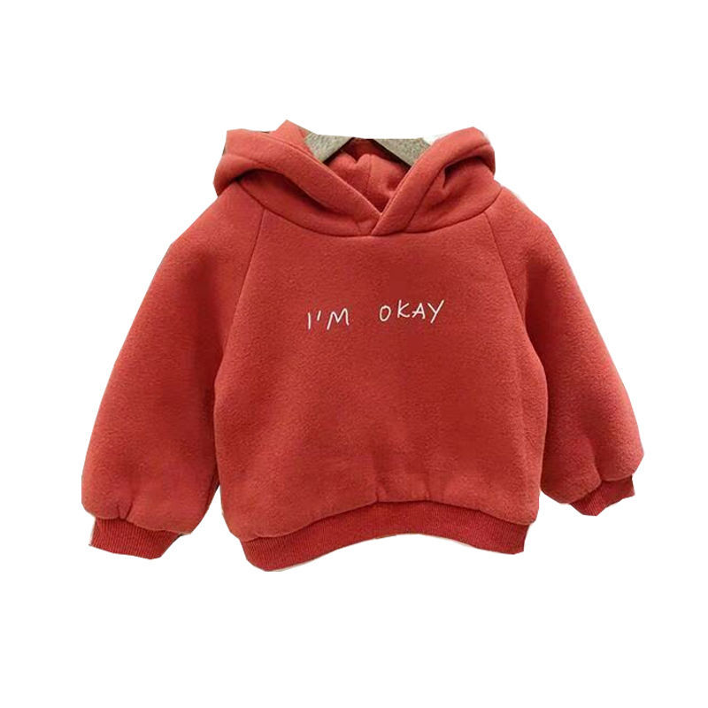 Boys' and girls' Plush Hooded Sweater winter baby thickened coat infant children's warm bottomed shirt damp top