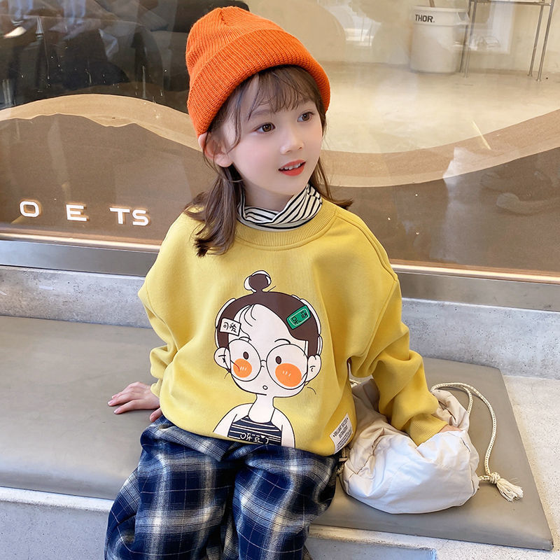 Girls' sweater Plush thickened autumn and winter clothes 2021 new Korean fake two-piece coat foreign style children's warm top