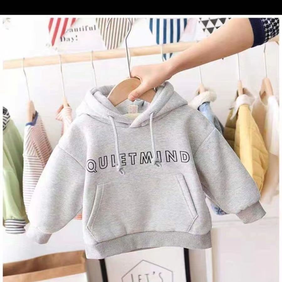 Autumn and winter 2021 Korean boys' winter clothes Plush thickened sweater baby foreign style Plush hooded children's warm top