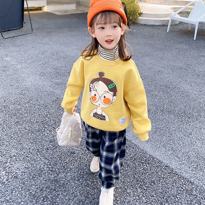 Girls' sweater Plush thickened autumn and winter clothes 2021 new Korean fake two-piece coat foreign style children's warm top