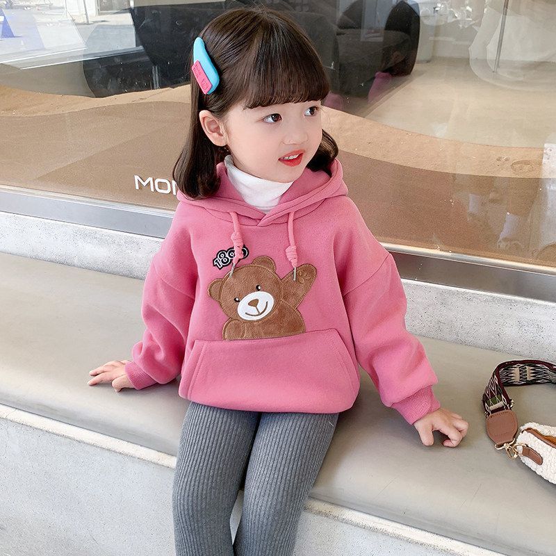 Girls' Plush thickened sweater  new children's foreign style children's autumn and winter jacket girl's Hooded Jacket