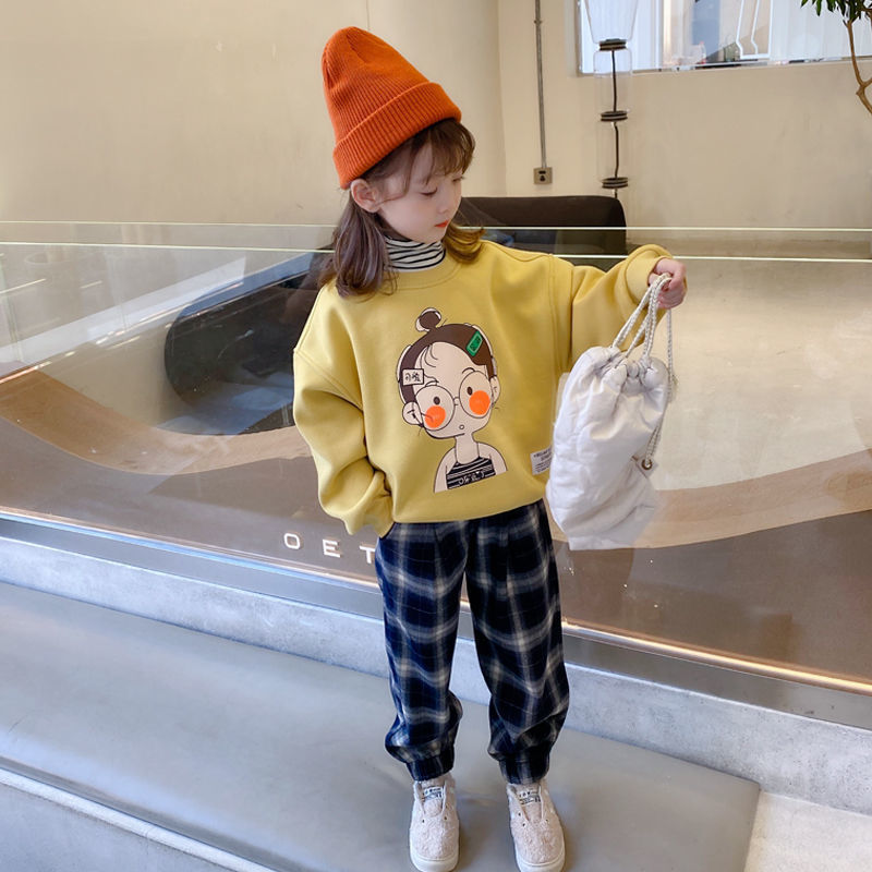 Girls' sweater Plush thickened autumn and winter clothes 2021 new Korean fake two-piece coat foreign style children's warm top