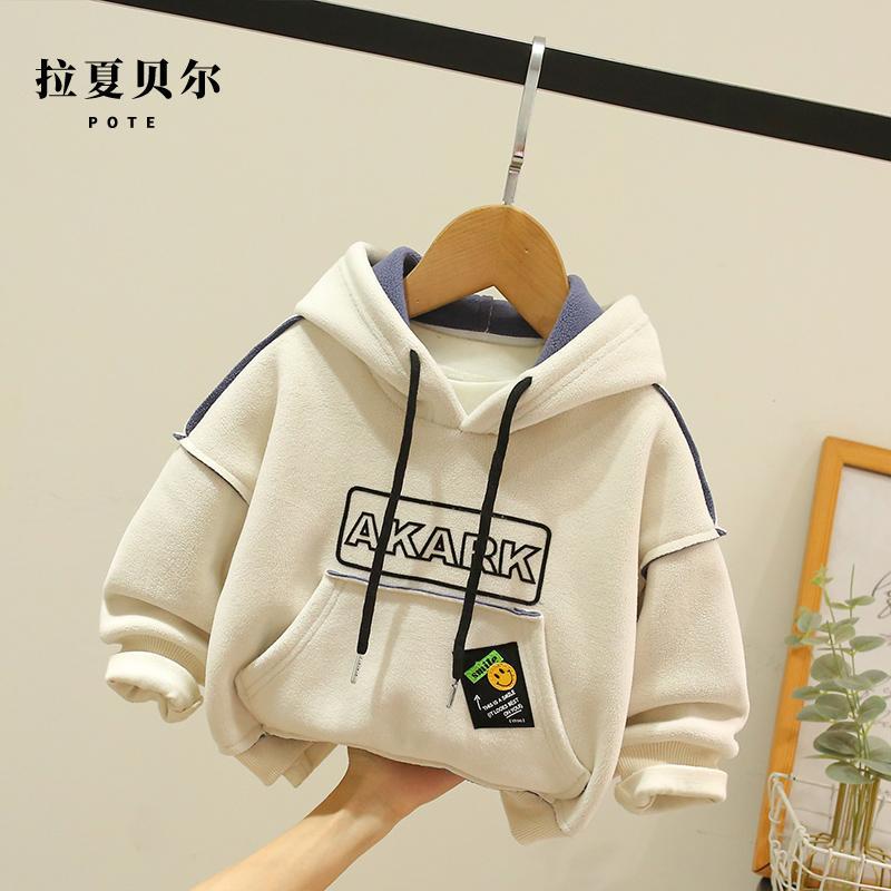 New 2021 children's wear boys' Plush thickened sweater autumn and winter boys' hooded top middle and small children's clothes fashion