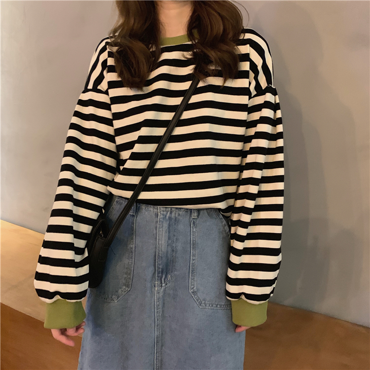 [official picture real price] fish scale cloth 6535 cotton thin sweater women's round neck stripe
