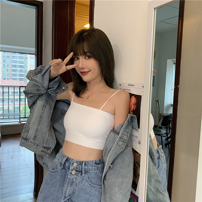 One piece ice silk suspender bra women's non steel ring bra anti light Yoga vest bottomed with breast wrapping underwear