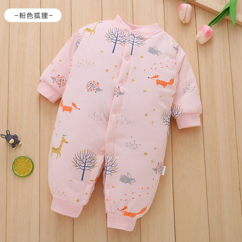 Newborn baby one-piece clothes autumn and winter mixed with cotton thickened pure cotton clothes set baby warm baby winter clothes go out