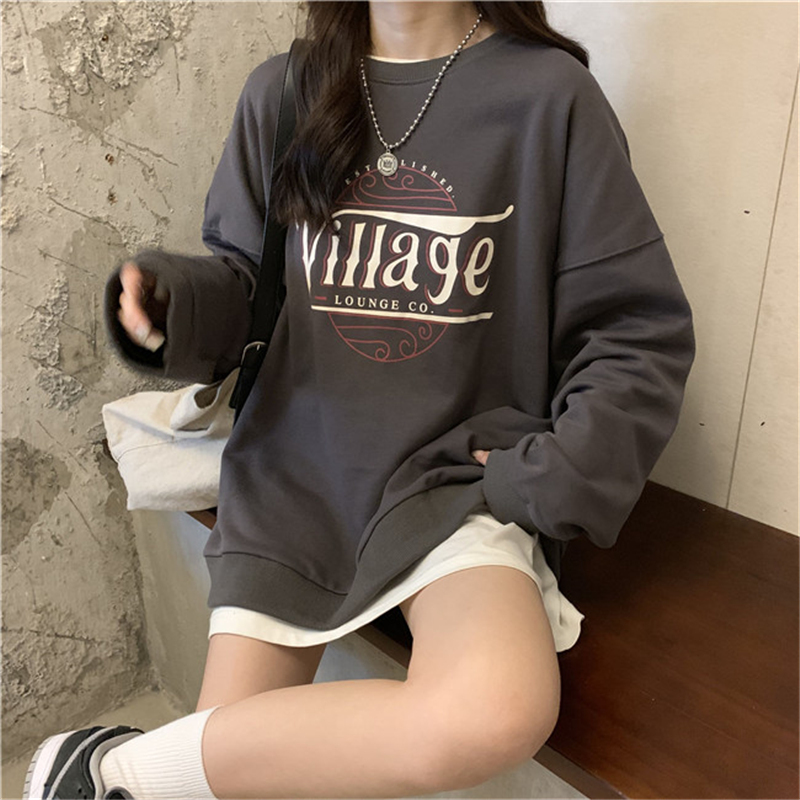Plush and thickened super fire sweater women's autumn and winter thick hoodless coat tide BF lazy wind Korean loose top