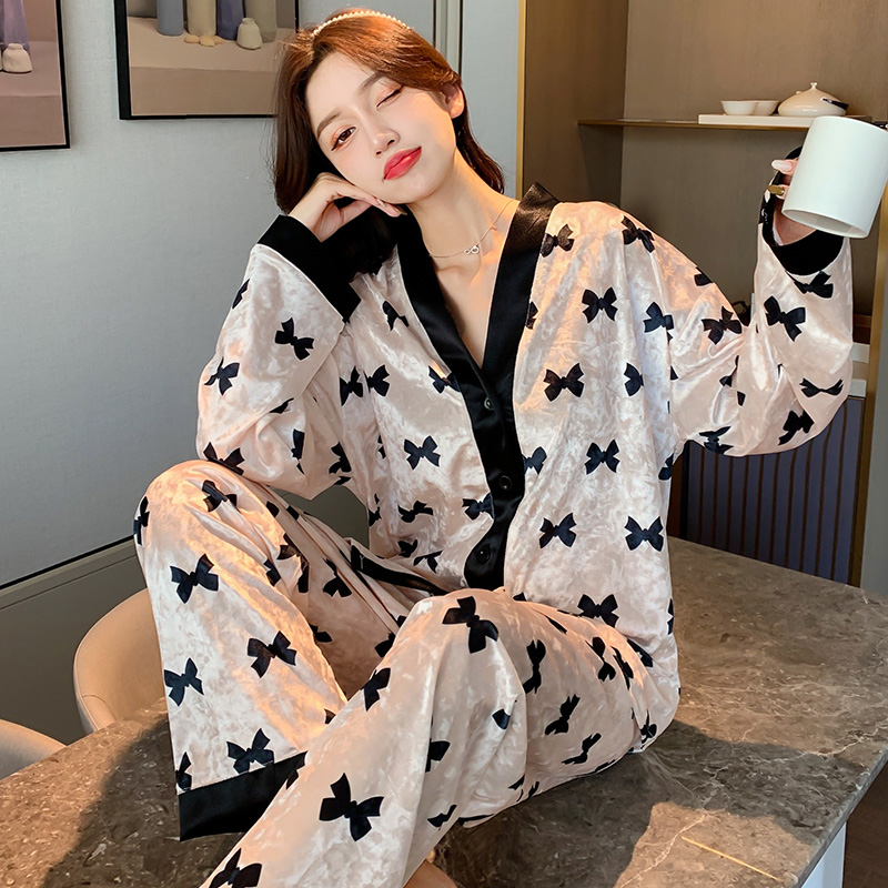 Diamond velvet autumn and winter pajamas women's long sleeve small fragrance home clothes m - XXL