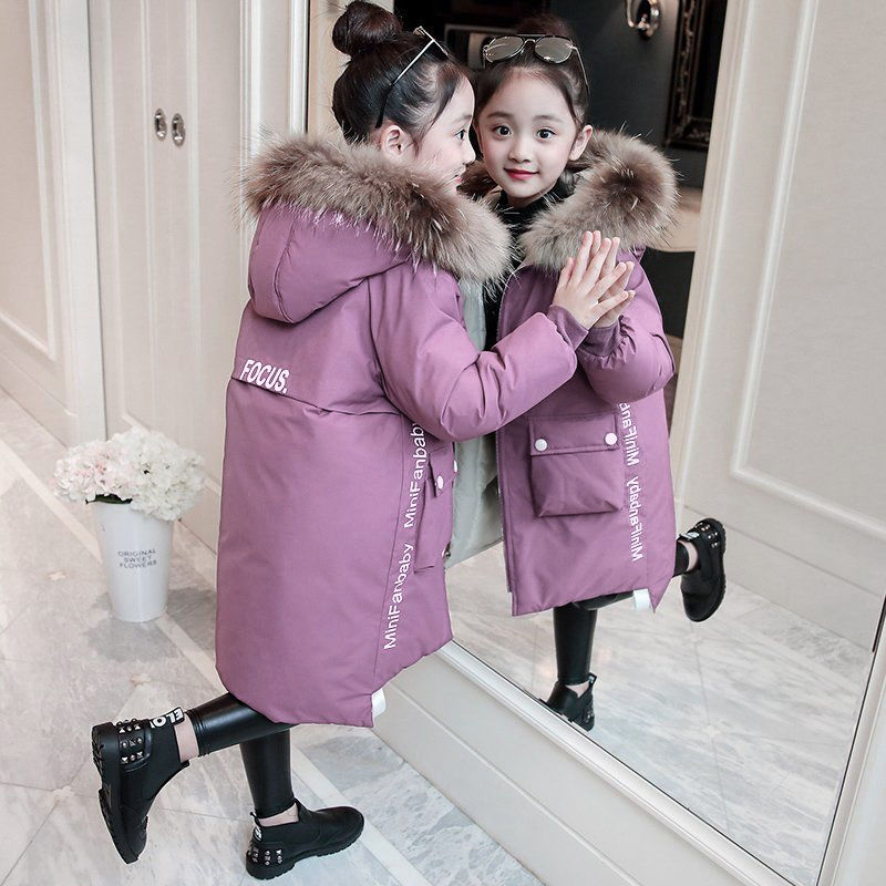Girls' winter clothes 202 new children's clothes foreign style cotton padded jacket cotton padded jacket middle and long thickened cotton padded jacket for older children