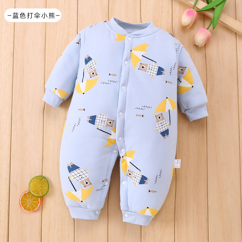 Newborn baby one-piece clothes autumn and winter mixed with cotton thickened pure cotton clothes set baby warm baby winter clothes go out
