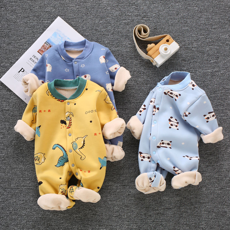 BABY BODYSUIT Plush thickened autumn and winter baby ha clothes climbing clothes newborn children's warm clothes 0 to 3 months