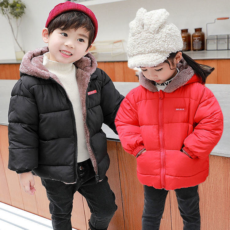 Off season Plush thickened children's down cotton padded clothes men's and women's cotton padded clothes baby cotton padded jacket lamb cashmere coat on both sides in winter