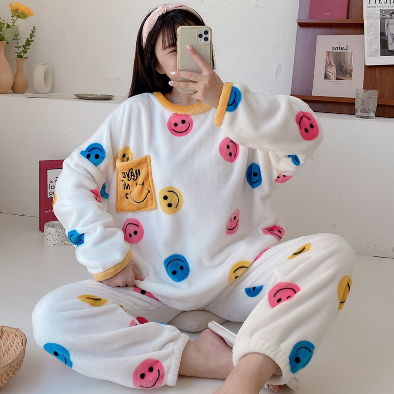 New thickened flannel pajamas women's autumn and winter cartoon home clothes set