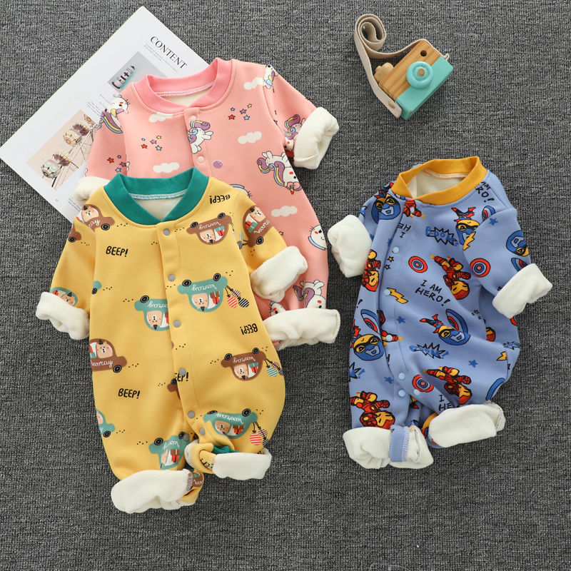 BABY BODYSUIT Plush thickened autumn and winter baby ha clothes climbing clothes newborn children's warm clothes 0 to 3 months