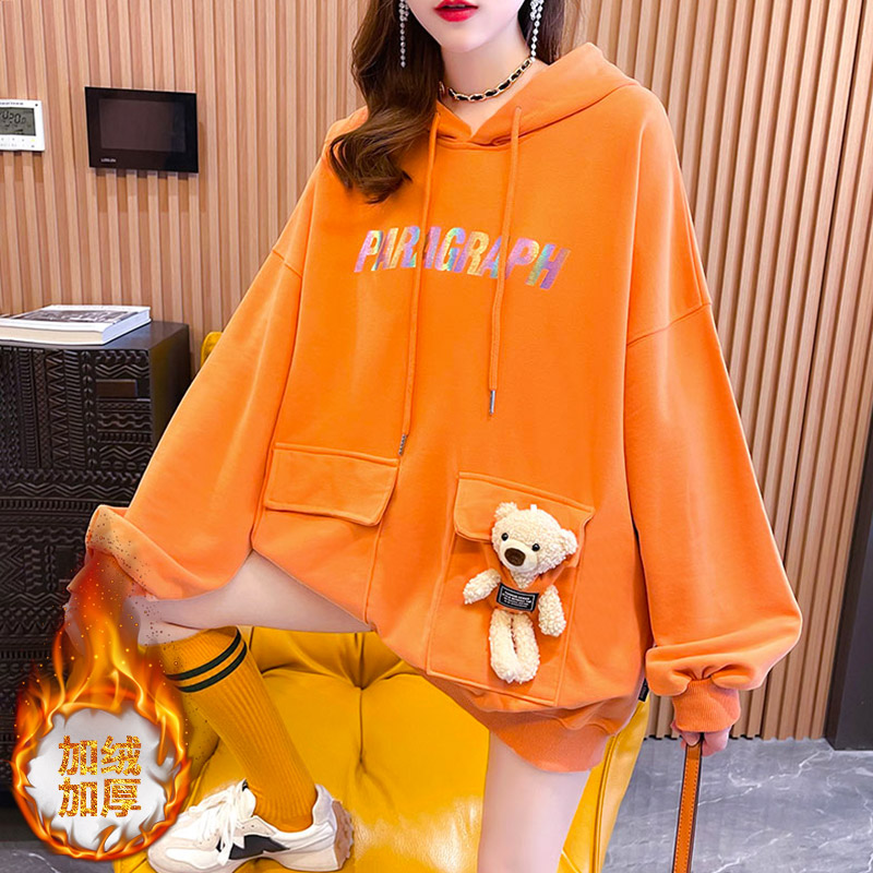 Compound (320G) autumn and winter clothes new colorful letters bear hooded Plush thickened sweater