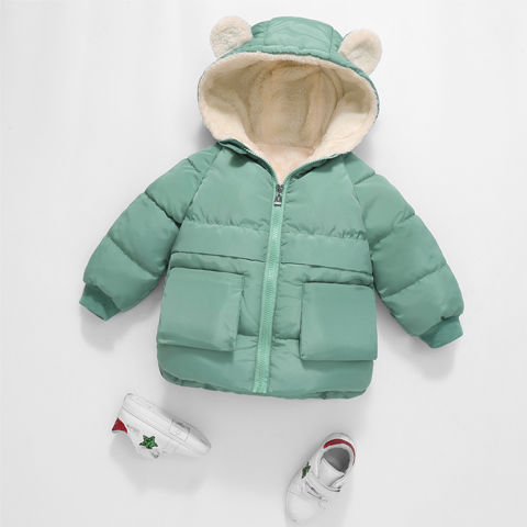 Children's down cotton padded clothes baby cotton padded clothes off-season boys and girls Plush thickened hooded cotton padded jacket baby winter warm jacket
