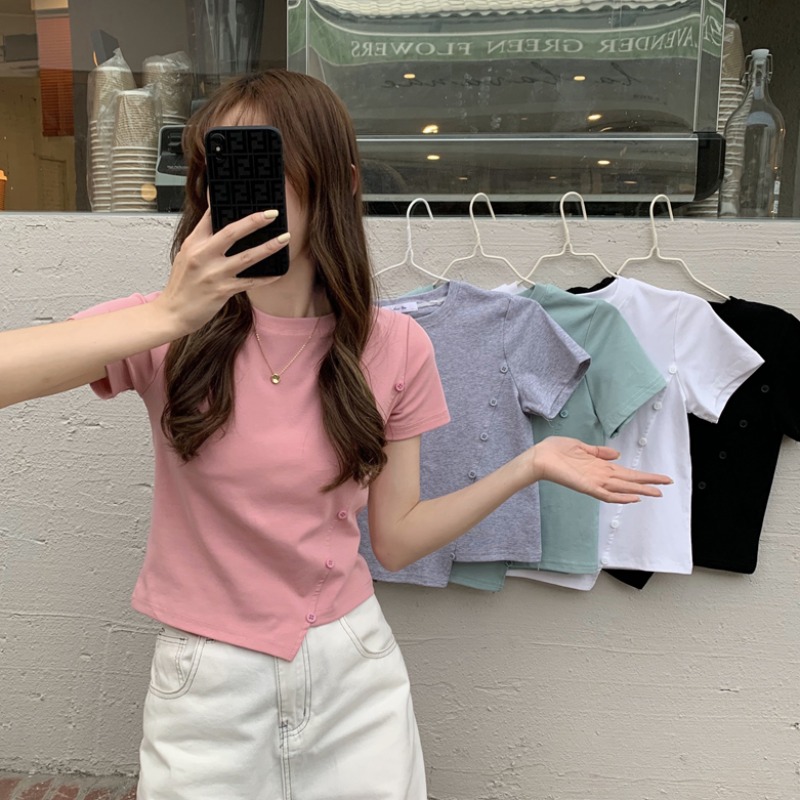 Official figure irregular short sleeve T-shirt women's new summer bottoming shirt Korean version slim fit short style fashion