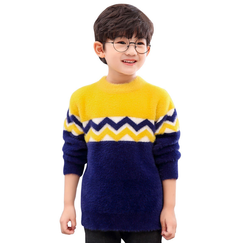 Boys' sweater mink autumn and winter clothes new boys' foreign style Korean baby bottomed sweater thickened for middle-aged children