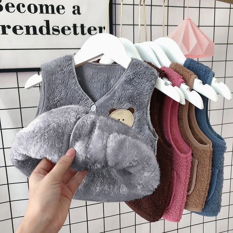 2021 new children's coral velvet vest autumn winter baby warm cotton vest boys and girls wear inside and outside fashion