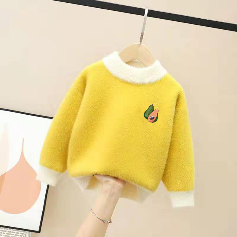Girls sweater thickened imitation mink in autumn and winter 2021 new girls' mink Pullover Korean bottomed shirt