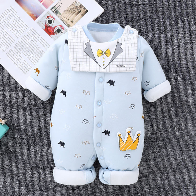 Baby one-piece clothes spring and autumn cotton warm clothes newborn baby climbing clothes Harbin clothes newborn clothes autumn and winter thin cotton