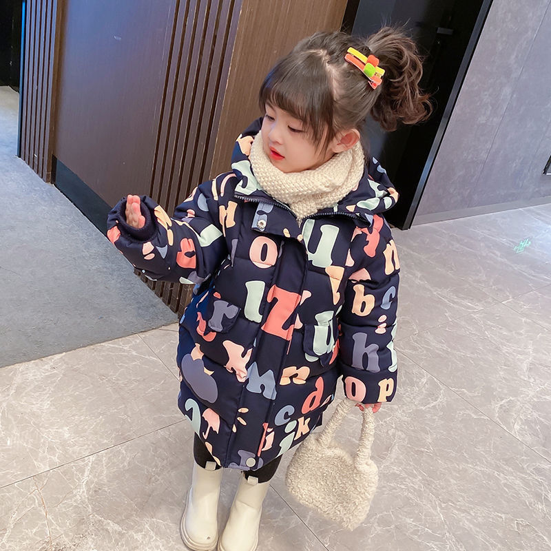Girls' winter clothes  new thickened coat foreign style children's clothes baby girl's cotton clothes middle and long children's cotton clothes