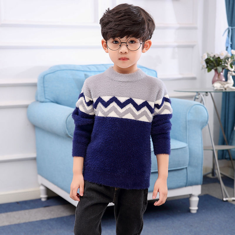 Boys' sweater mink autumn and winter clothes new boys' foreign style Korean baby bottomed sweater thickened for middle-aged children