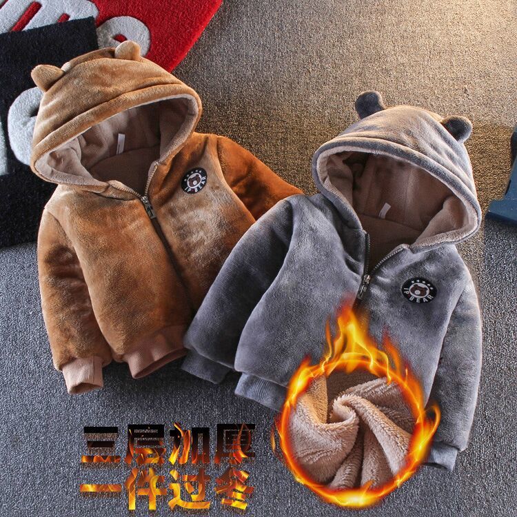 Children's coat  autumn winter new boys' and girls' wool sweater baby autumn winter Plush thickened warm zipper shirt